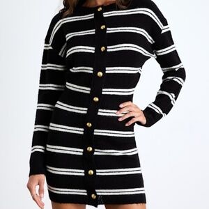 Lulu's Black and White Striped Mini Sweater Dress